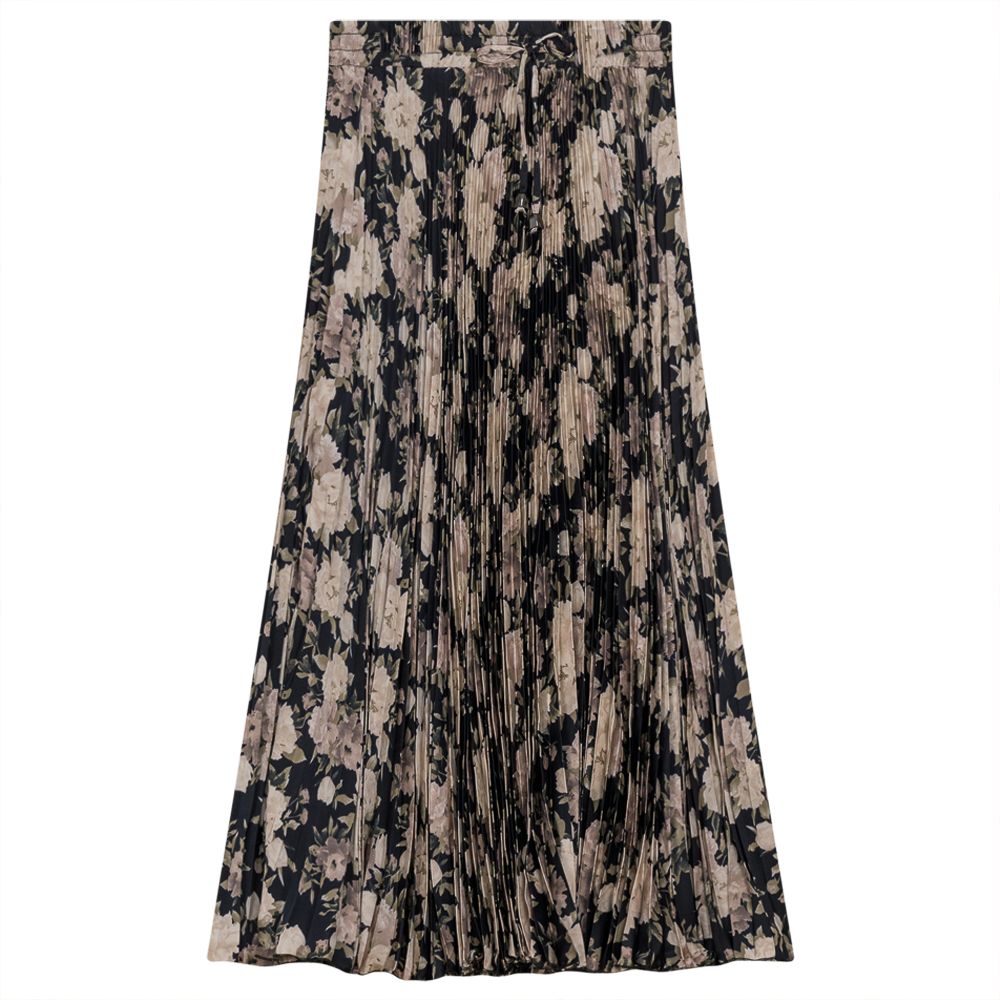 Mademoiselle Grey/Black Accordian Pleated Printed Midi Skirt WB3CM8498SM