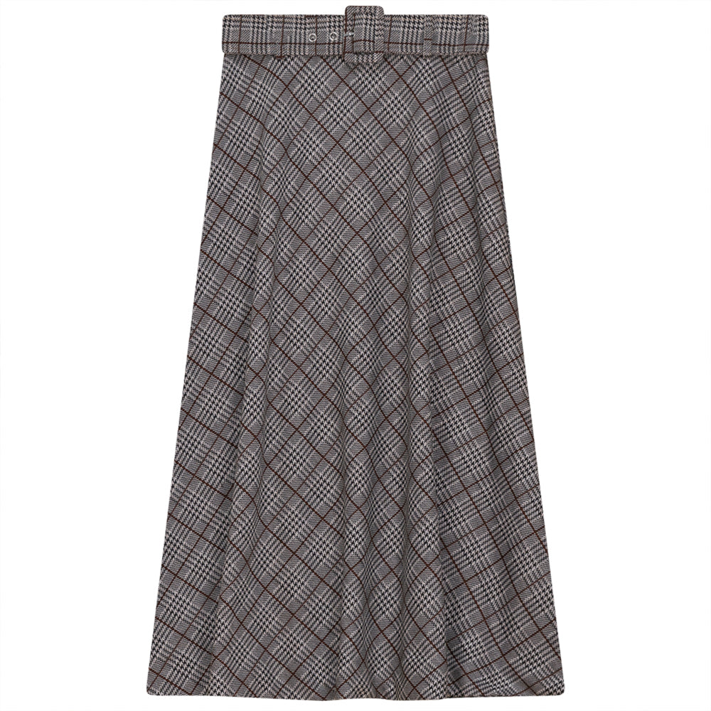 The Norway Club Black Plaid A Line Midi Skirt WB3CM8504SM
