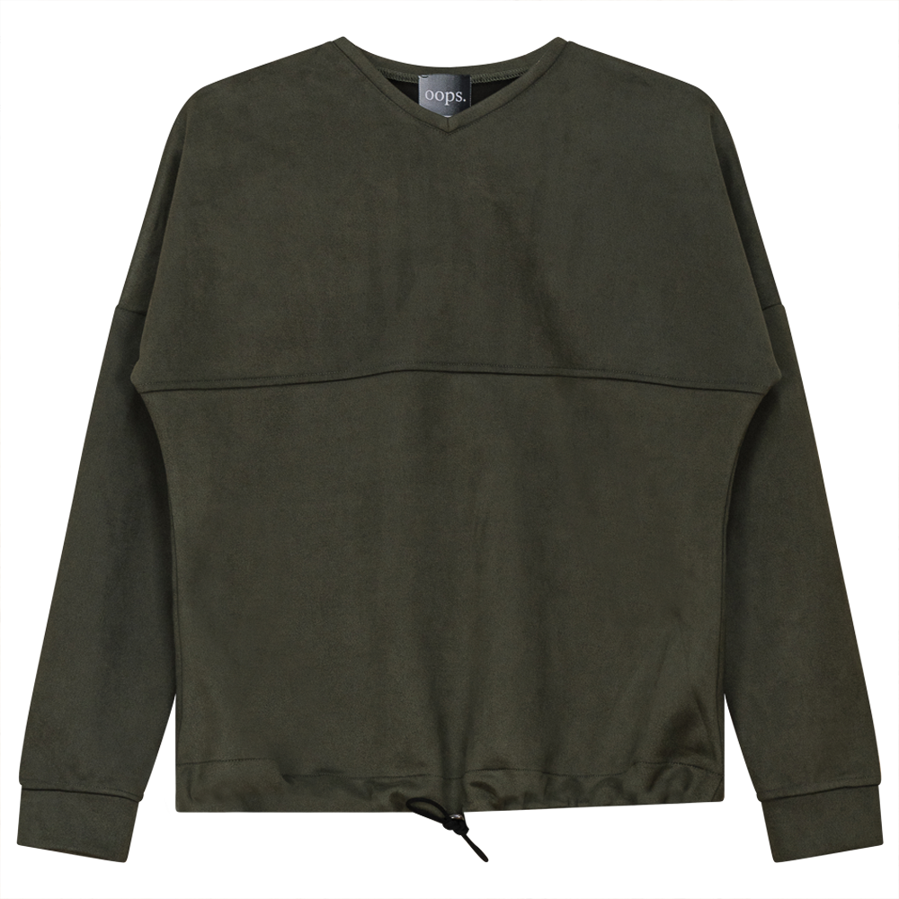 Oops Dark Olive Suede Bungee Sweatshirt WB3CM8612T
