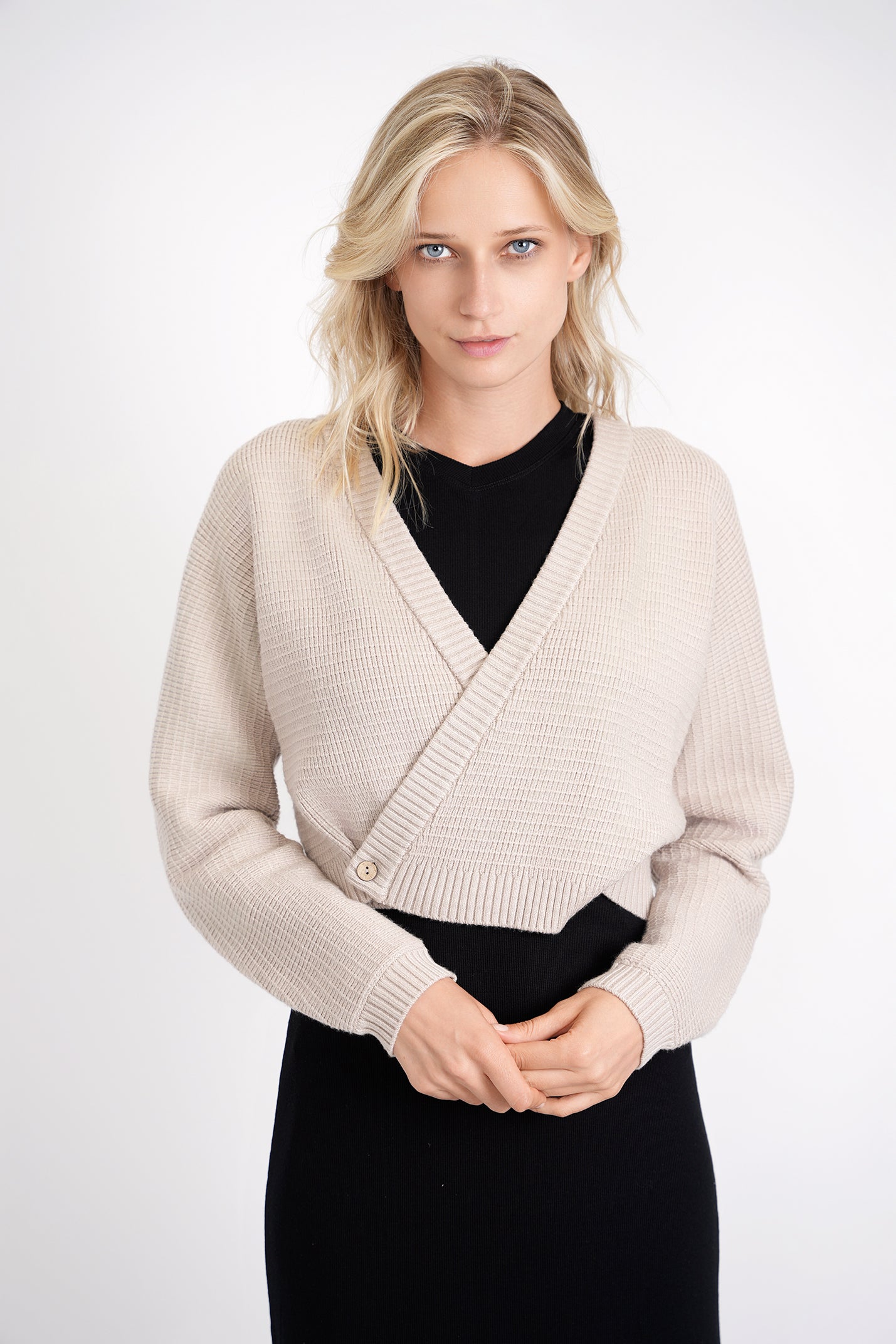 Noni Beige Woven Knitted Wrap Ladies Sweater WB3CYT2192