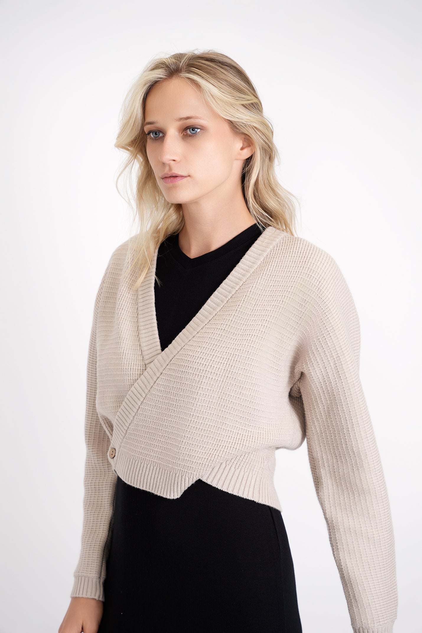 Noni Beige Woven Knitted Wrap Ladies Sweater WB3CYT2192
