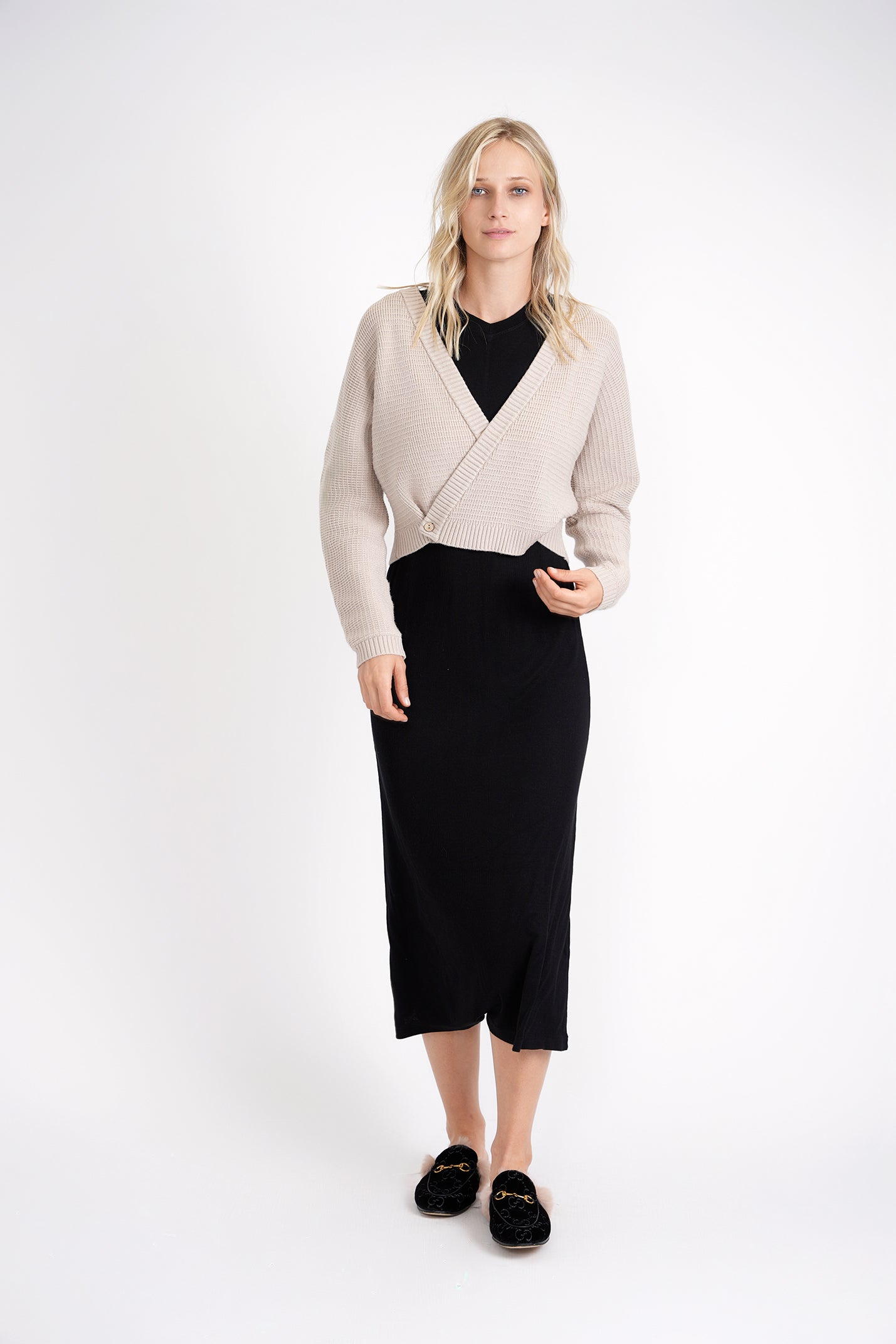 Noni Beige Woven Knitted Wrap Ladies Sweater WB3CYT2192