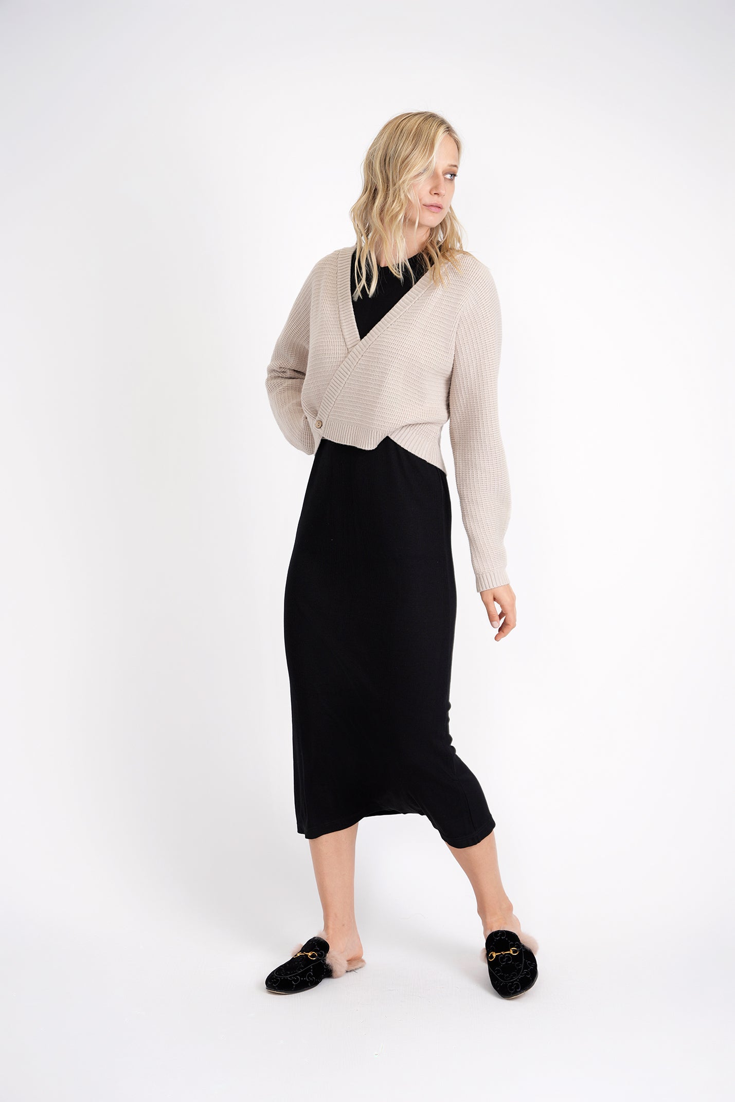 Noni Beige Woven Knitted Wrap Ladies Sweater WB3CYT2192