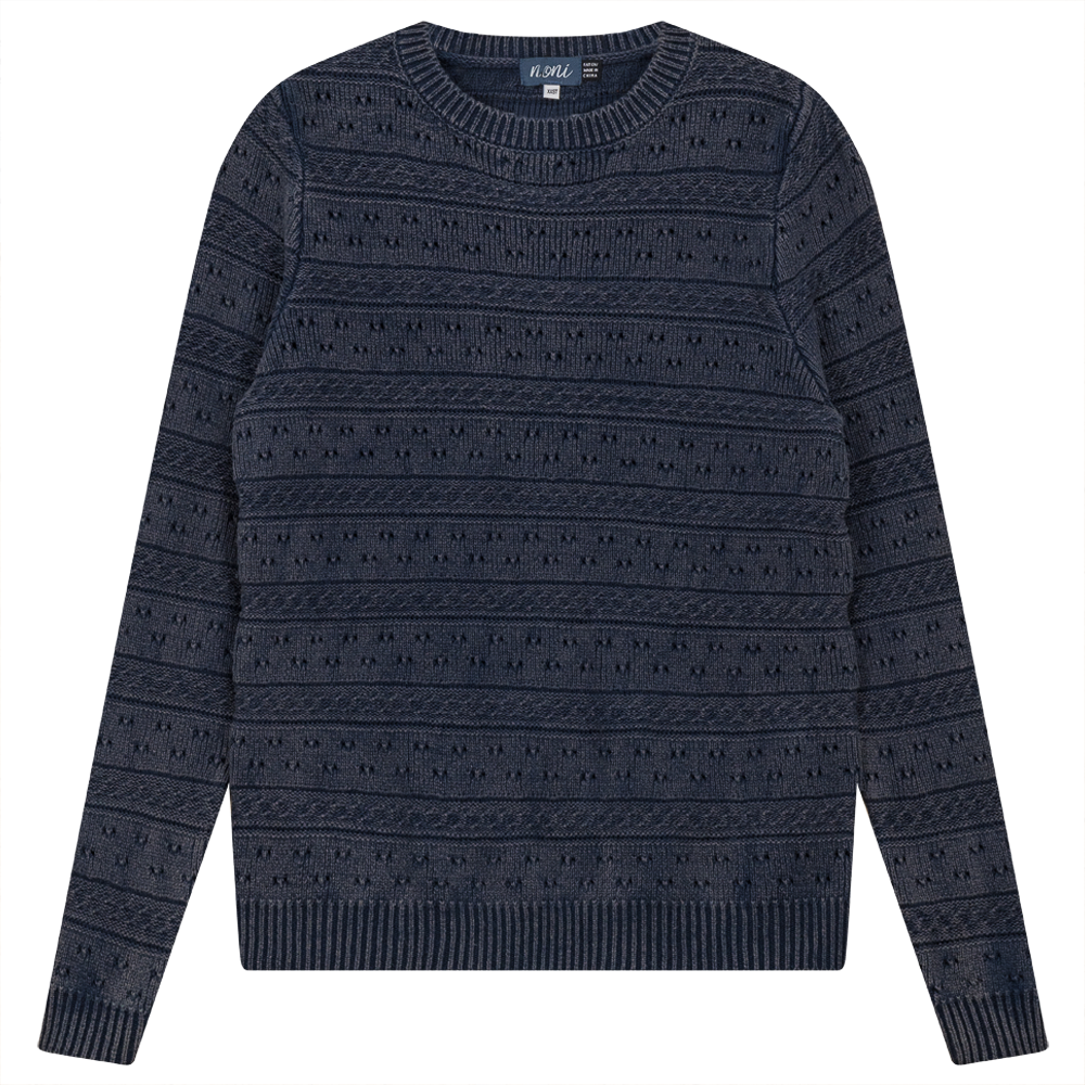 Noni Dark Denim Wash Ladies Pointelle Knit Sweater WB3CYT2228