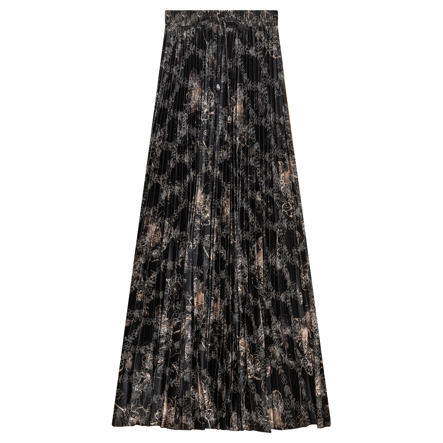 Viva K Blk Printed Velour Accordion Pleated Maxi WB4CM1143SL
