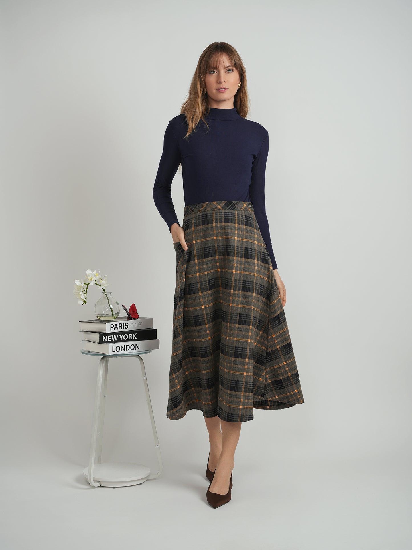 Faves Olive Plaid Corduroy Pocket Skirt WB5CM1667SM
