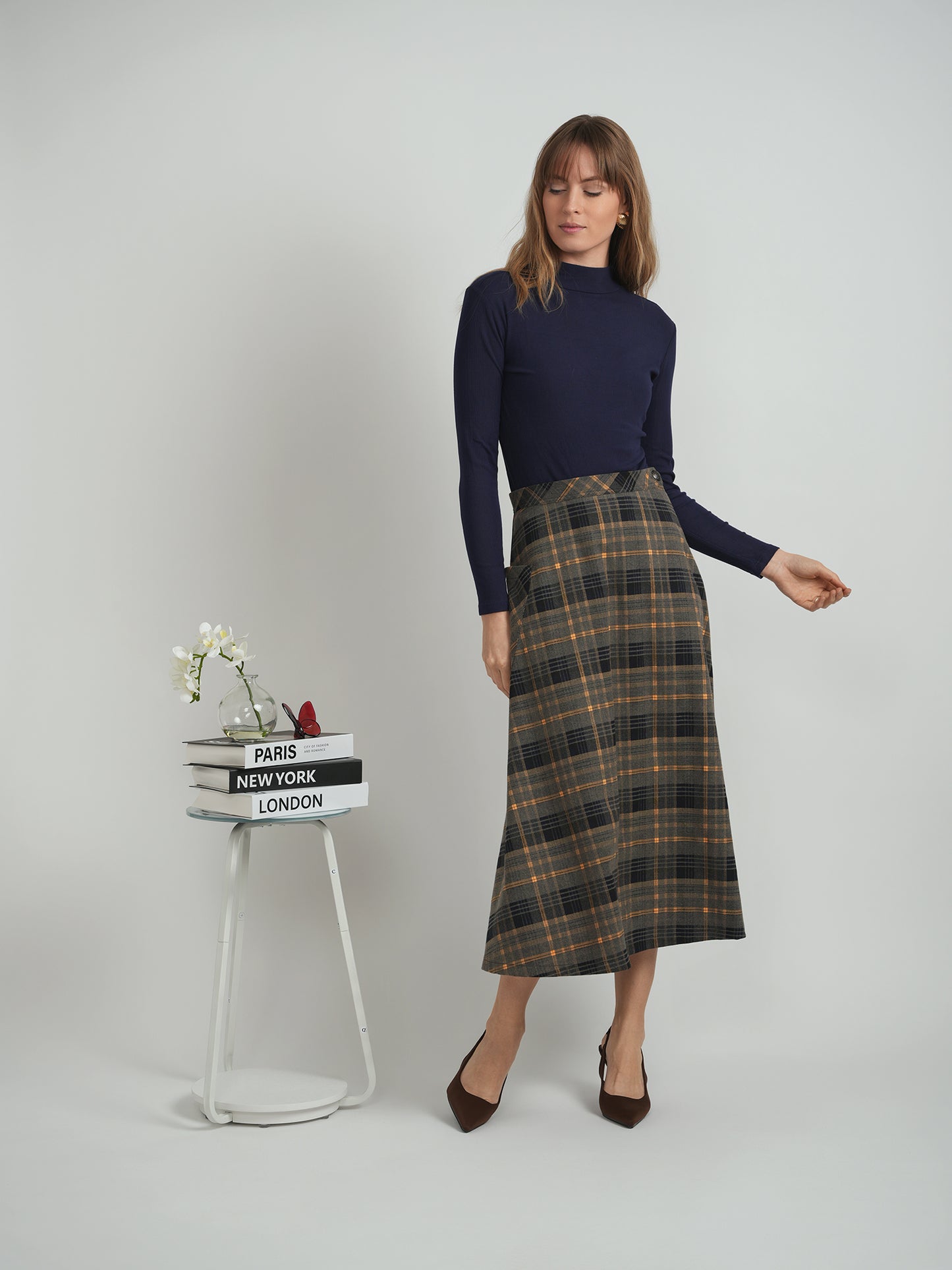 Faves Olive Plaid Corduroy Pocket Skirt WB5CM1667SM