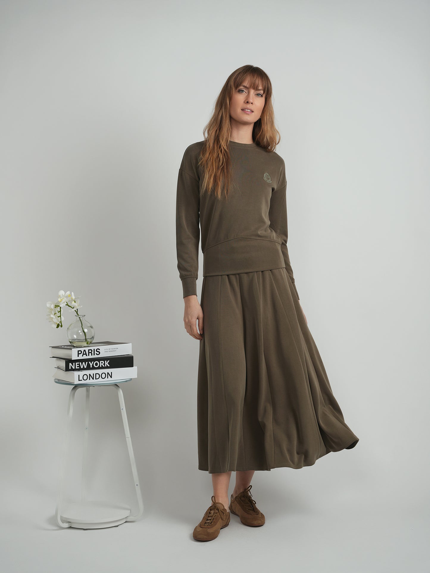 Spades olive Ribbed Midi Sweat Skirt WB5CM1795SM