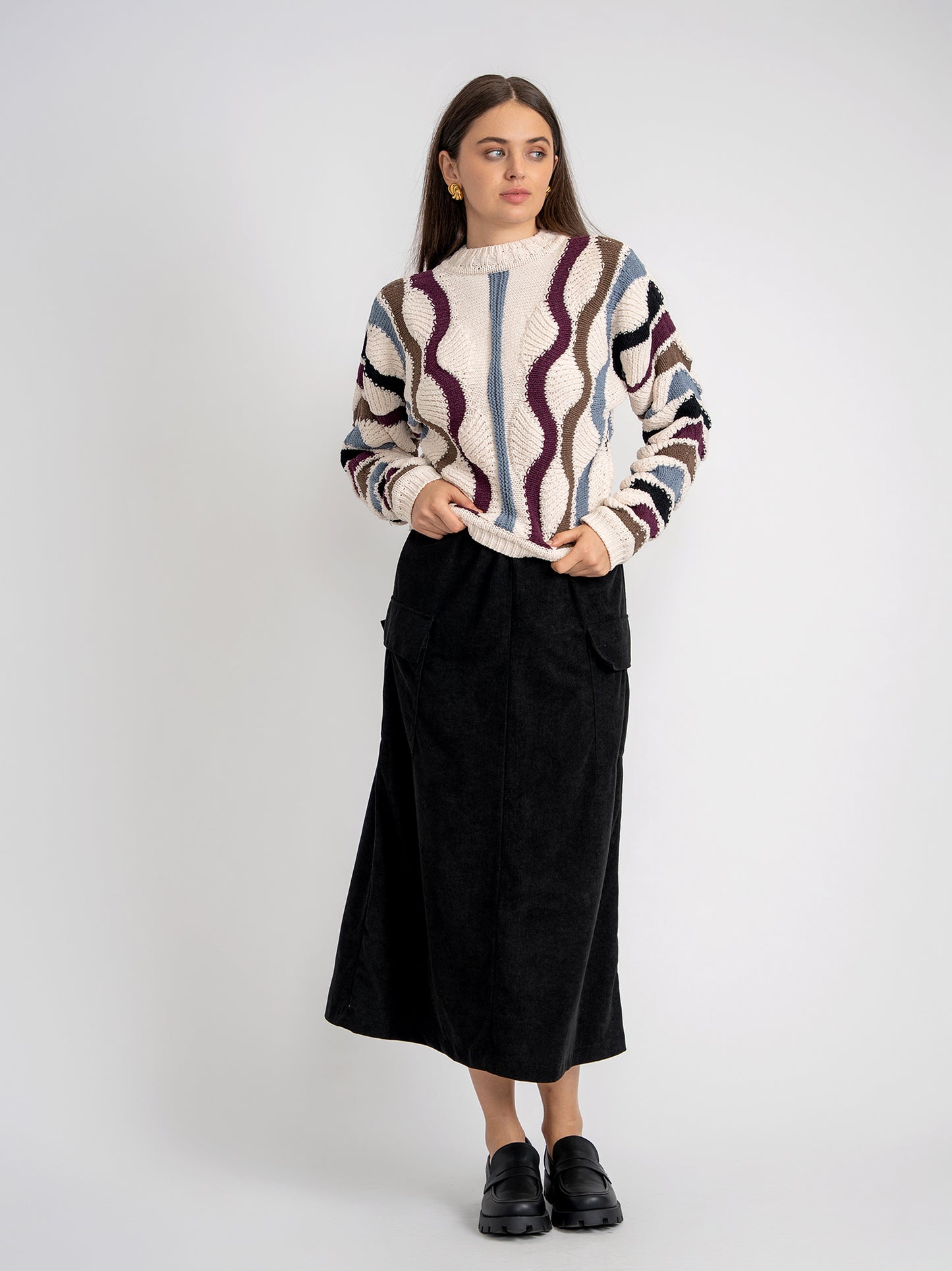 Aspect Black corduroy Midi with Pockets WB5CPT7264