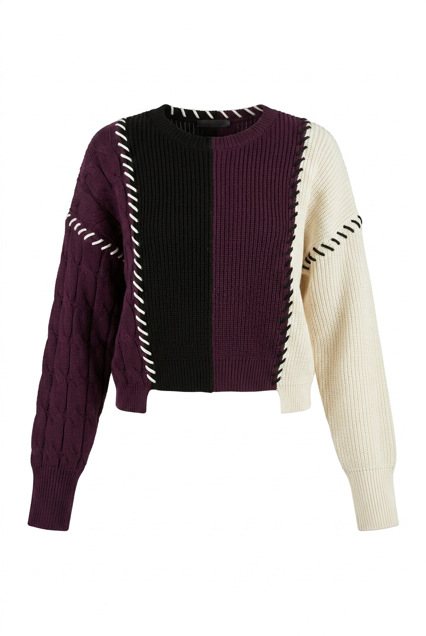 Spades Black/Dark Wine Colorblock Patch Sweater WB6CM2193TE