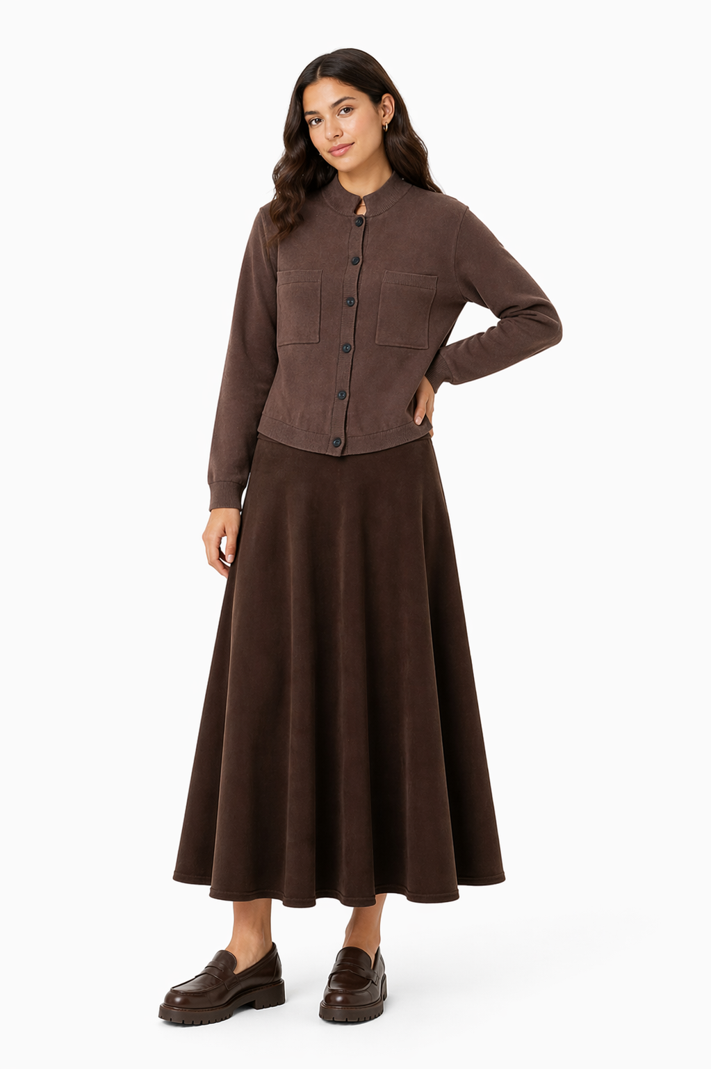Noni Brown Knit Cardigan Shirt WB6CYT3094
