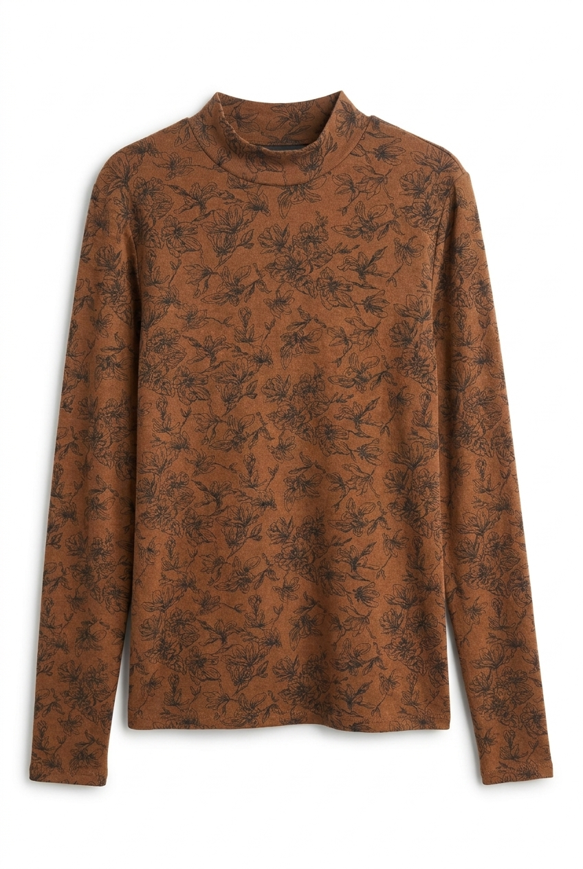 Noni Brown Floral Mock Neck WB6CYT3163