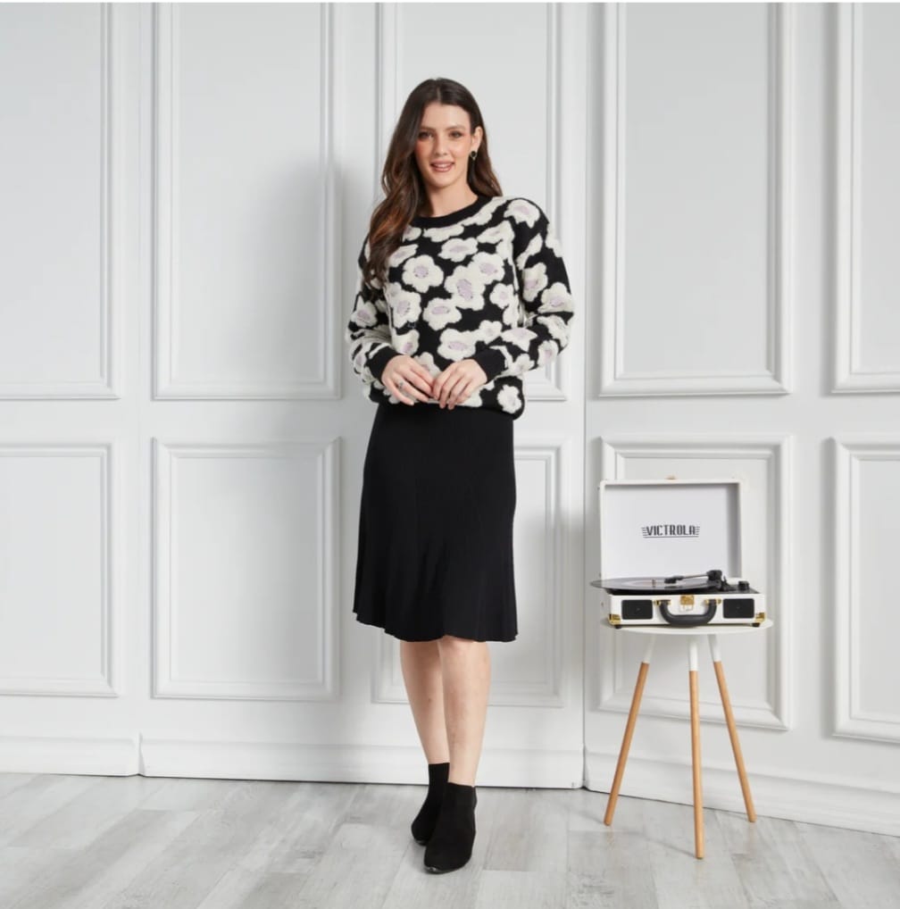 Japparel Black Rib Knit Flair Skirt 26" FW23-B5- 380