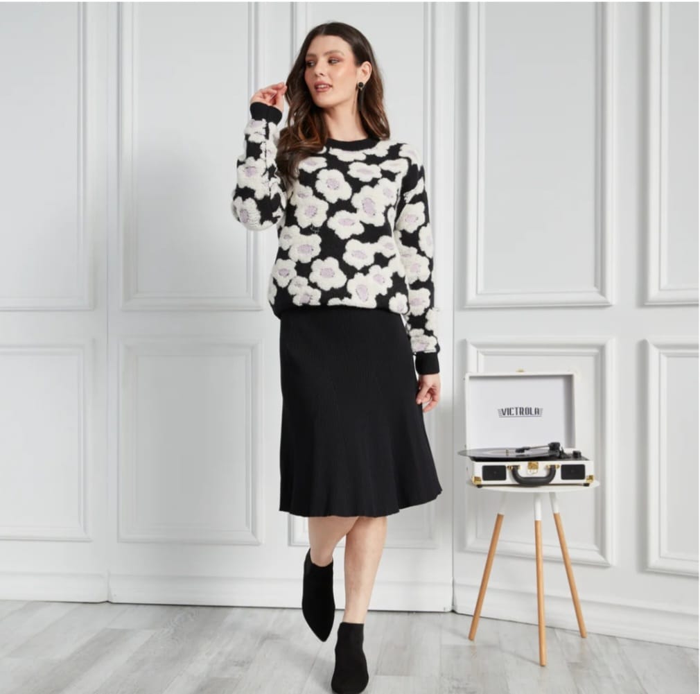 Japparel Black Rib Knit Flair Skirt 26" FW23-B5- 380