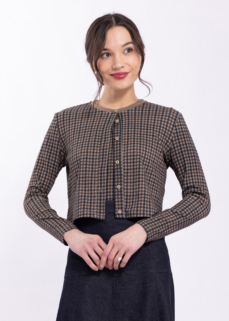 Latitude Brown Plaid Printed Cardigan and Top LA614/3B