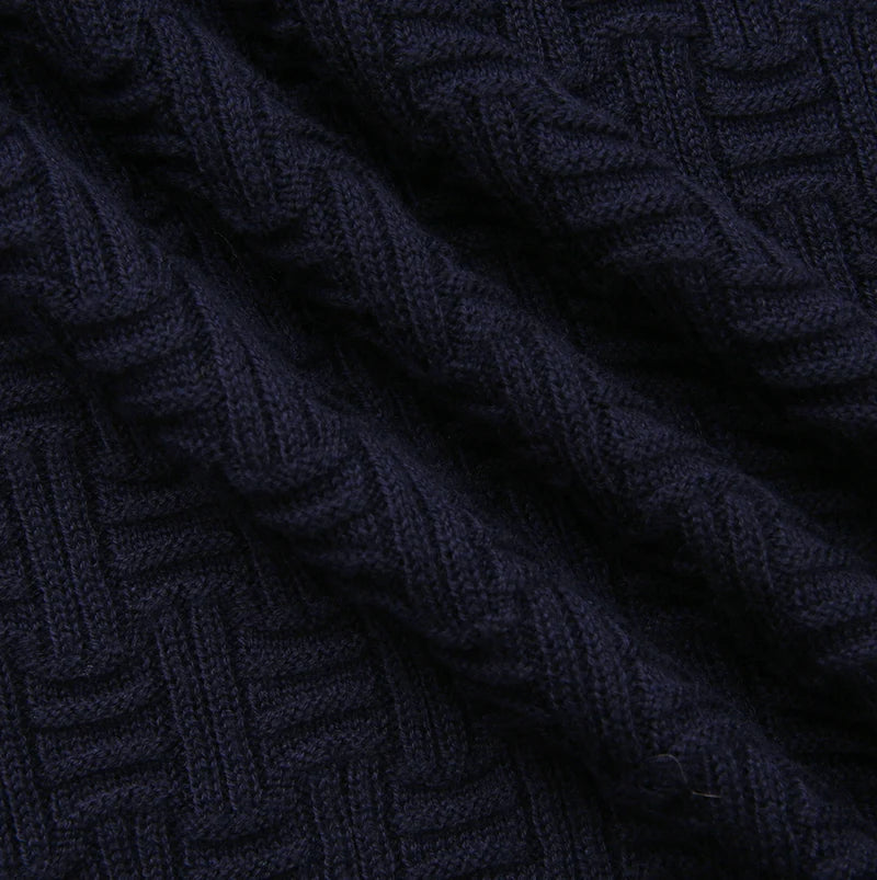 Beige Navy Tulip Design Knit Sweater W-29859