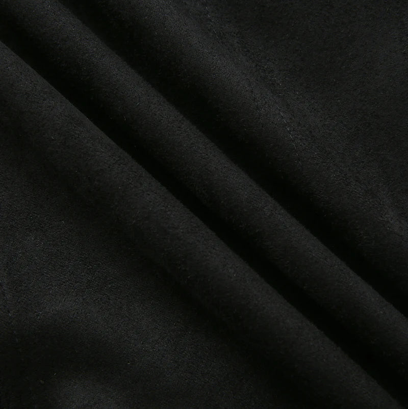 Story Black Suede Straight Skirt with Button Detail W-29389
