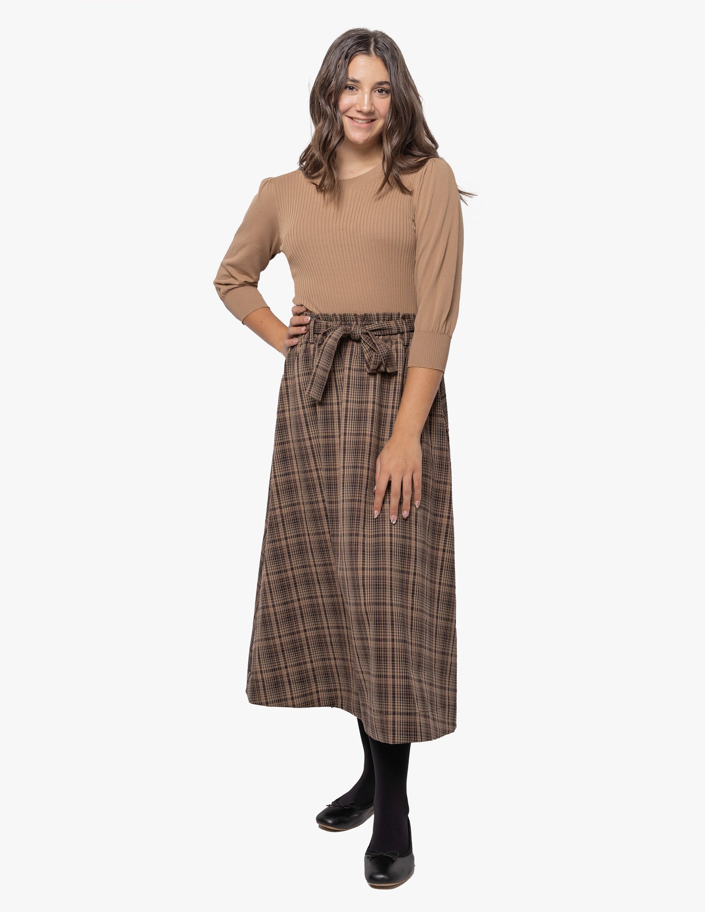 Lilac Black Plaid Gathered Tie Skirt 1164