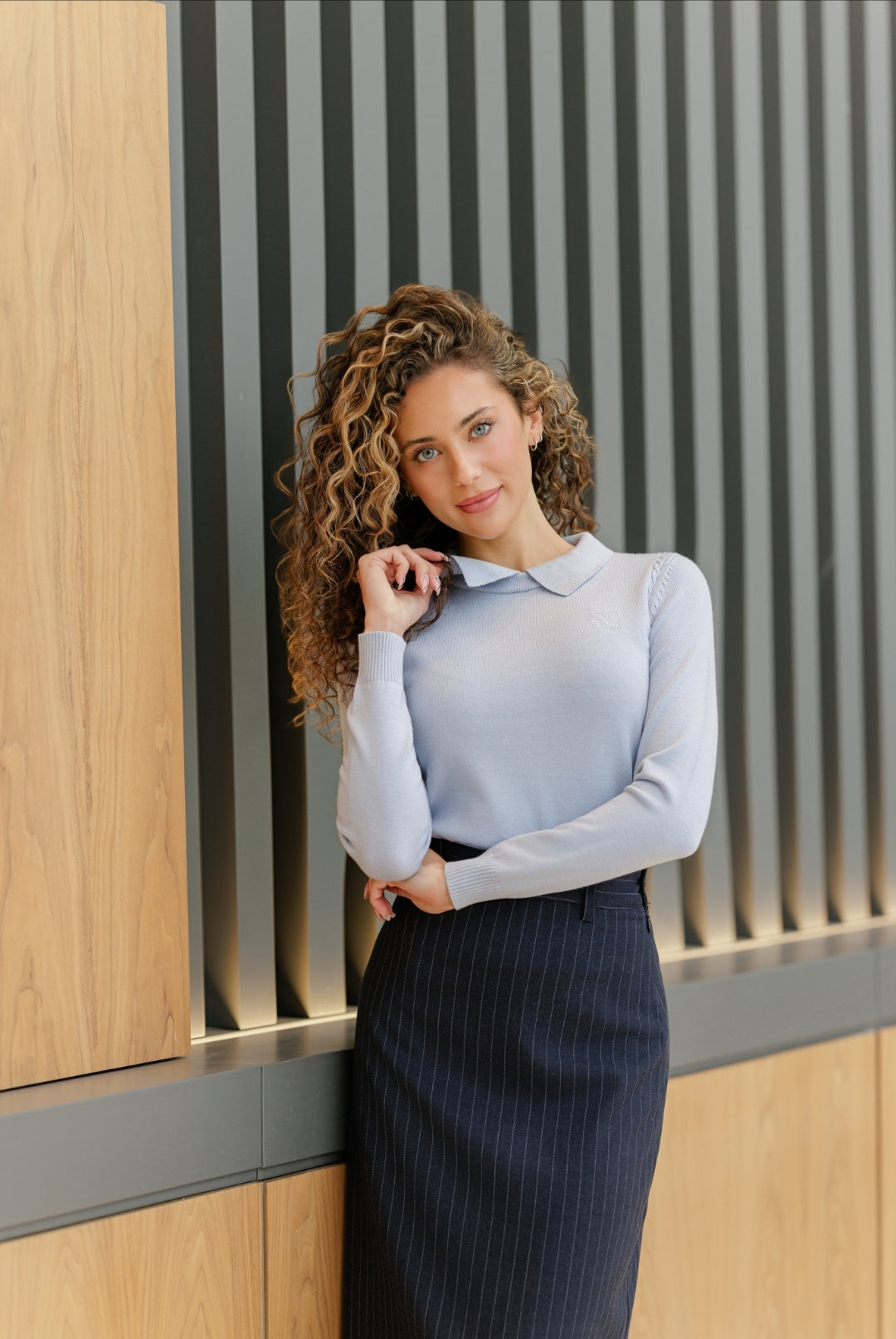 Reverie Navy Pinstriped Column Skirt RVW629S-B