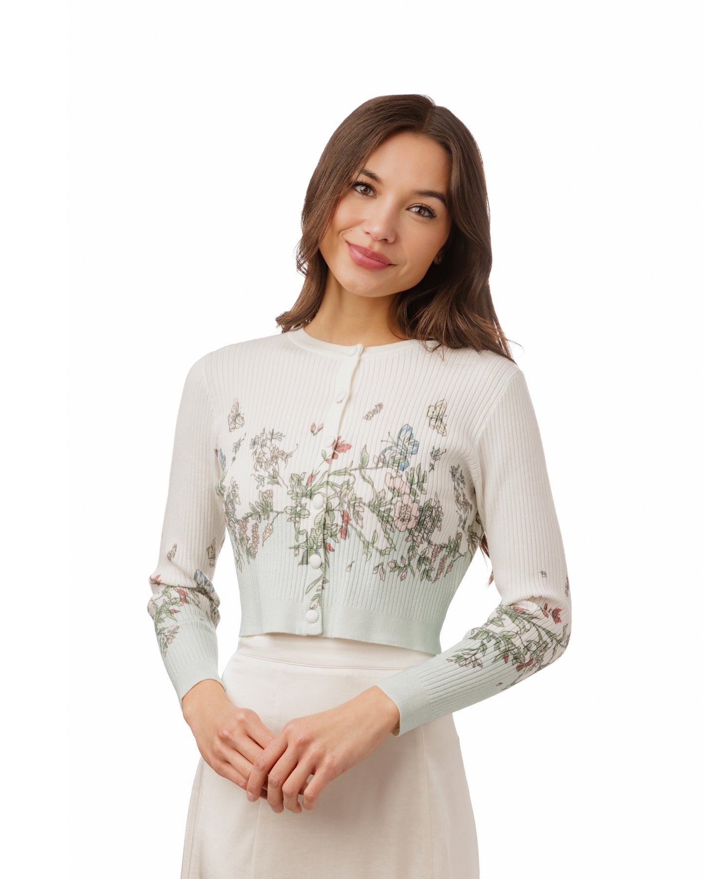 LA Simona Butterfly Print Ribbed Knit Cardigan TS6864T-A