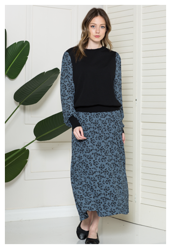 Ivee Dusty Blue/Blk Floral Print 22654-S