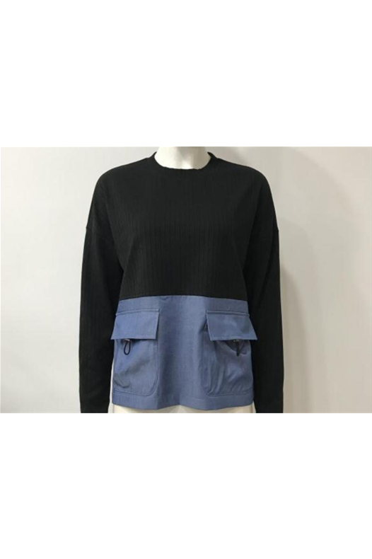 Ivee Blk/Chambray Double Pocket Top 23149