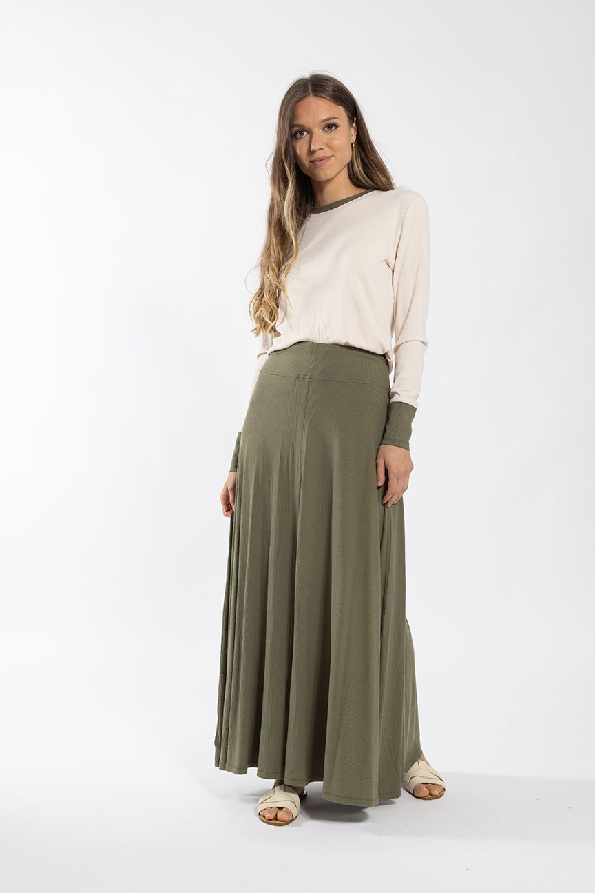 Monn Olive Ribbed A Line Skirt 258O