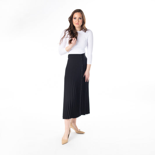 Mosaic Black Pleated Midi with Buttons 2456