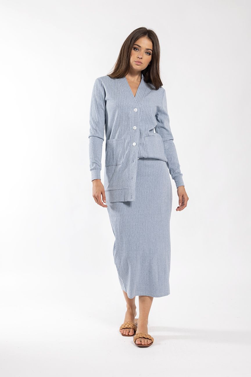 Monn Blue Wide Ribbed Midi 253B