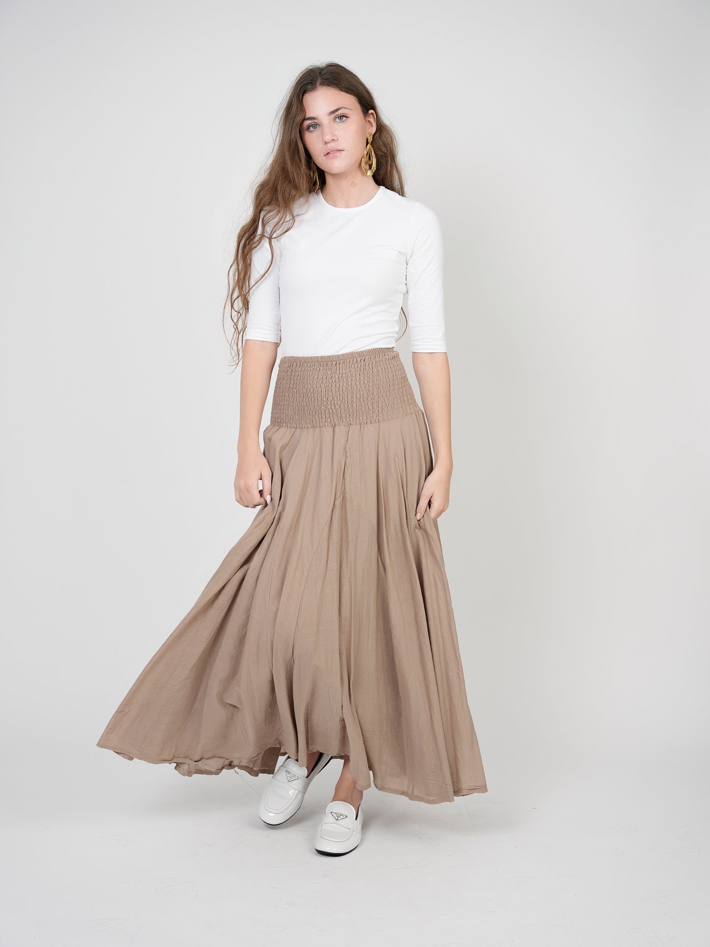 Red Myth Mocha Smocked Waist Tiered Maxi SB1CM7557SL