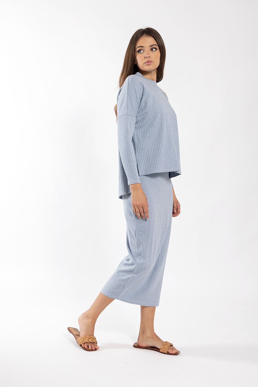Monn Blue Wide Ribbed Midi 253B