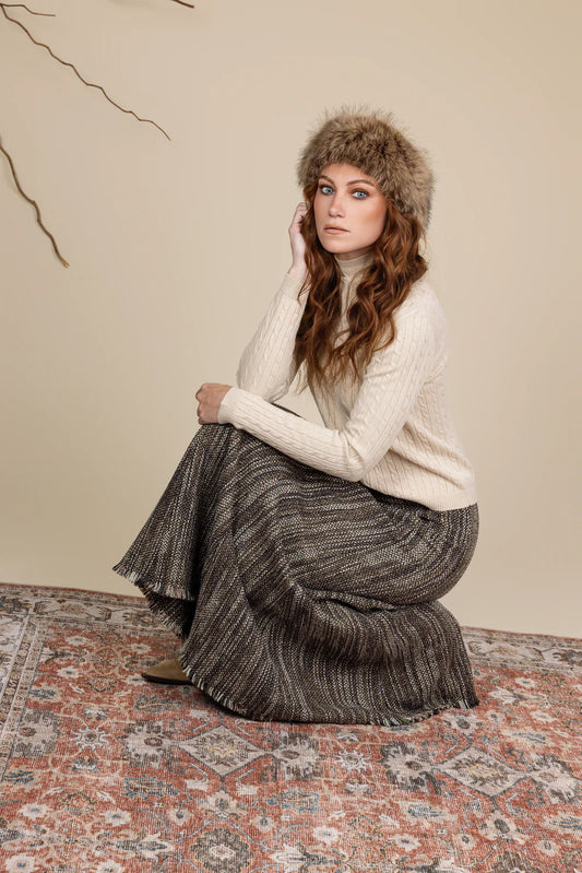Story Beige Crest Detailed Cable Knit Sweater W-23229