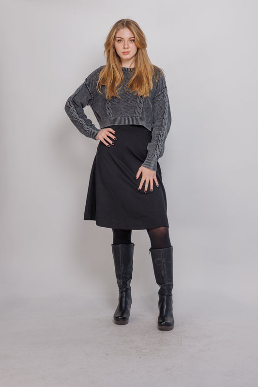 Ivee Blk acid washed cable sweater 25781