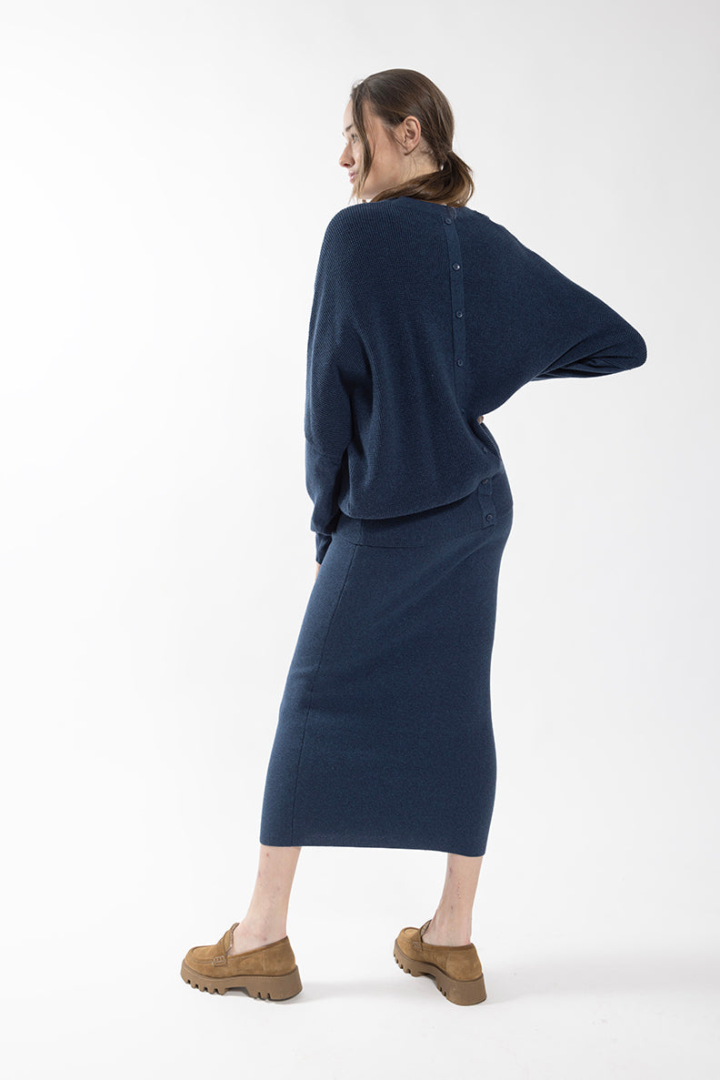 Concept Blue Speckle Knit Midi Skirt 404B