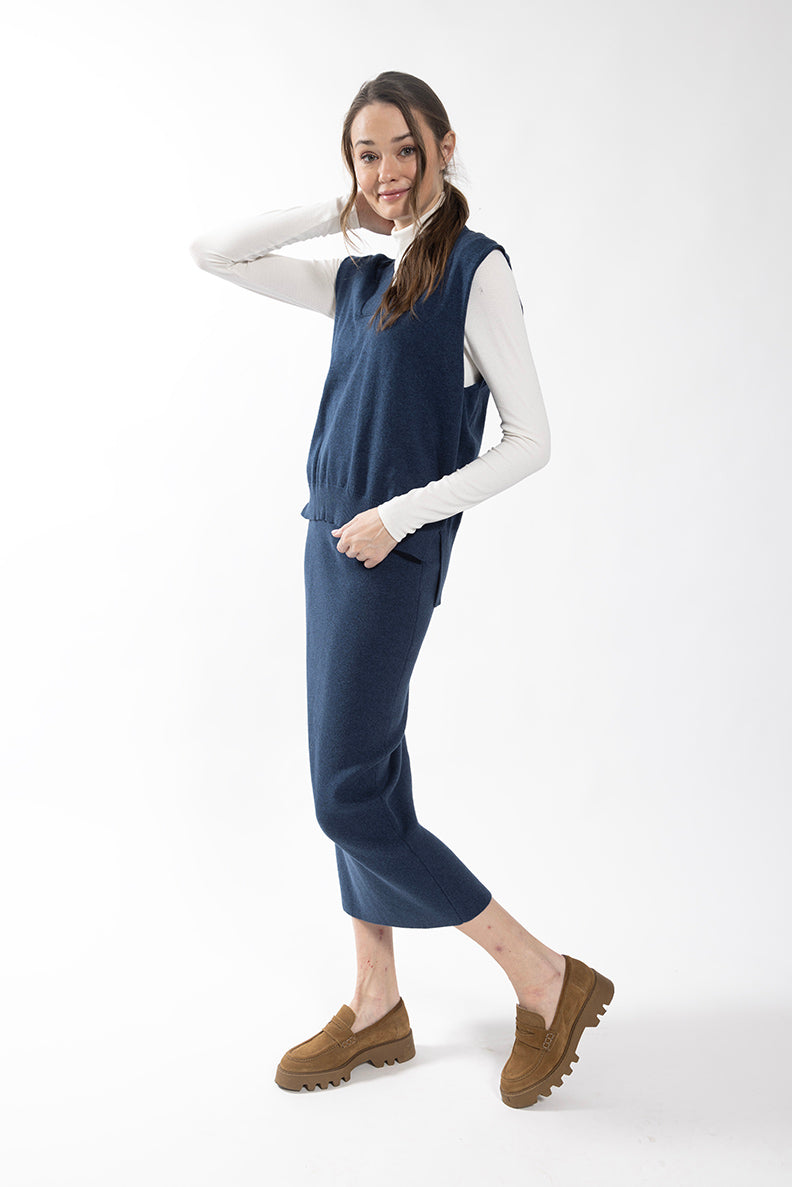 Concept Blue Speckle Knit Midi Skirt 404B