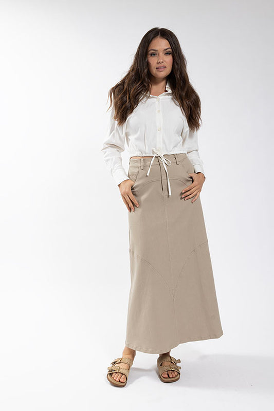 Concept Tan Curve Seam Denim Skirt CO600T