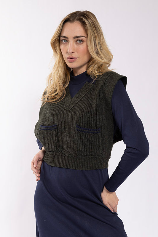 Concept Olive Varsity Vest CO641O