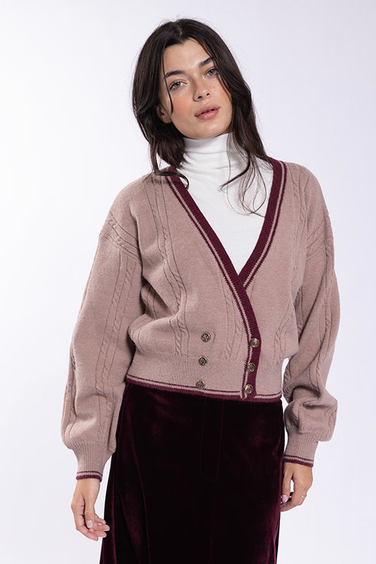 Concept Mauve Double Breasted Varsity Cardi CO643M