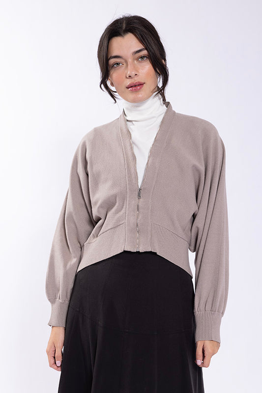 Concept Taupe Zip Front Sweater CO674T
