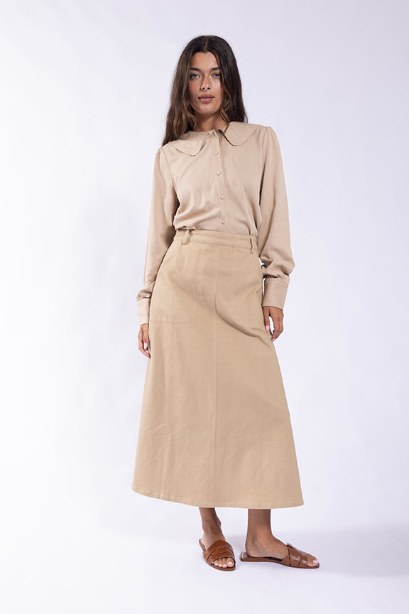 Concept Tan Twill Skirt with Pockets CO724T