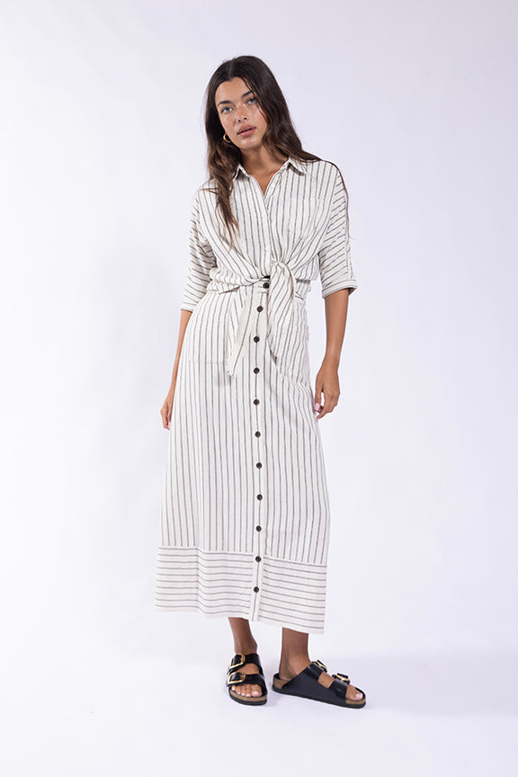 Concept Ivory/Black Striped Shirt with Tie CO730