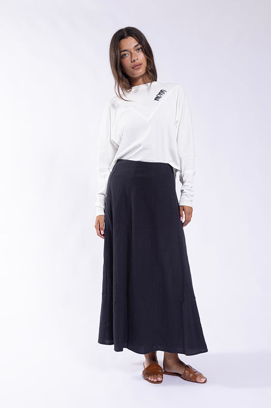 Concept Black Paneled Linen Skirt CO739B