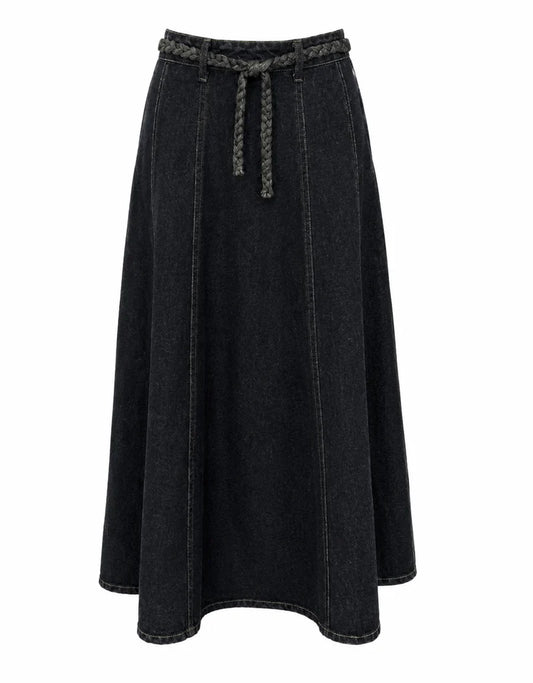 Slate Blue Denim Stitch Skirt W-29491