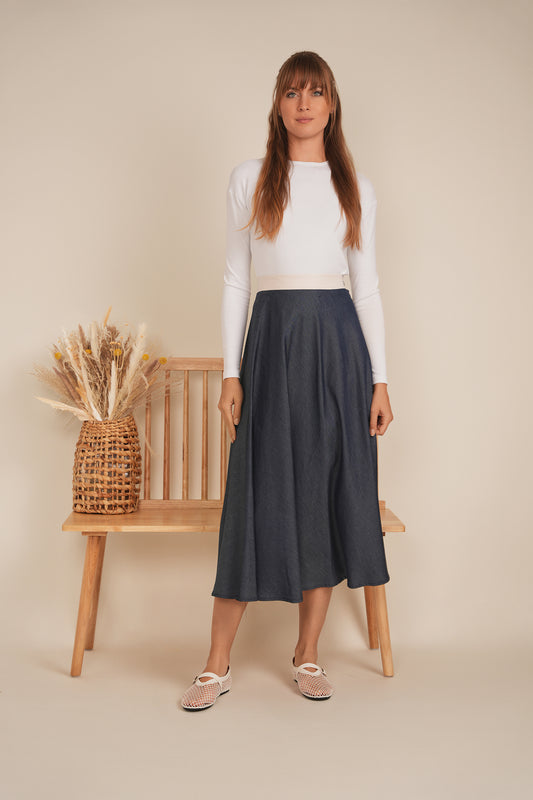 Maxmrkt Denim Skirt With Leather White Waistband DW3M8968ZD