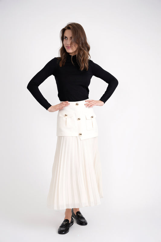 Ginger Off White Placket With Pockets Midi Skirt DW3PT6267