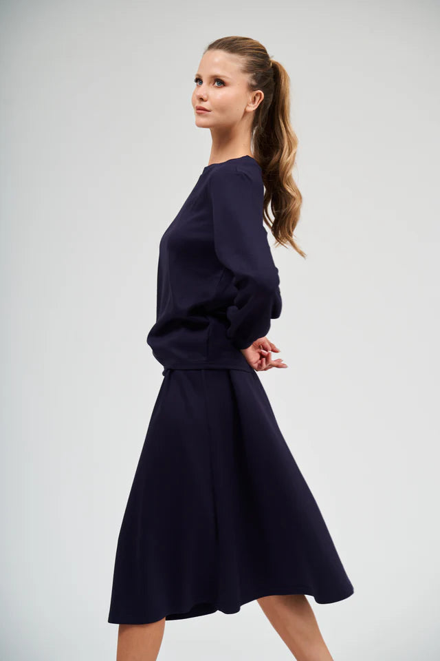 Daniella Faye Navy Puff Sleeve Top