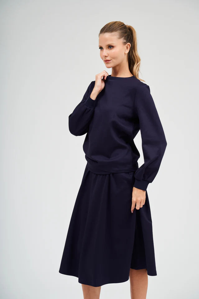 Daniella Faye Navy Puff Sleeve Top