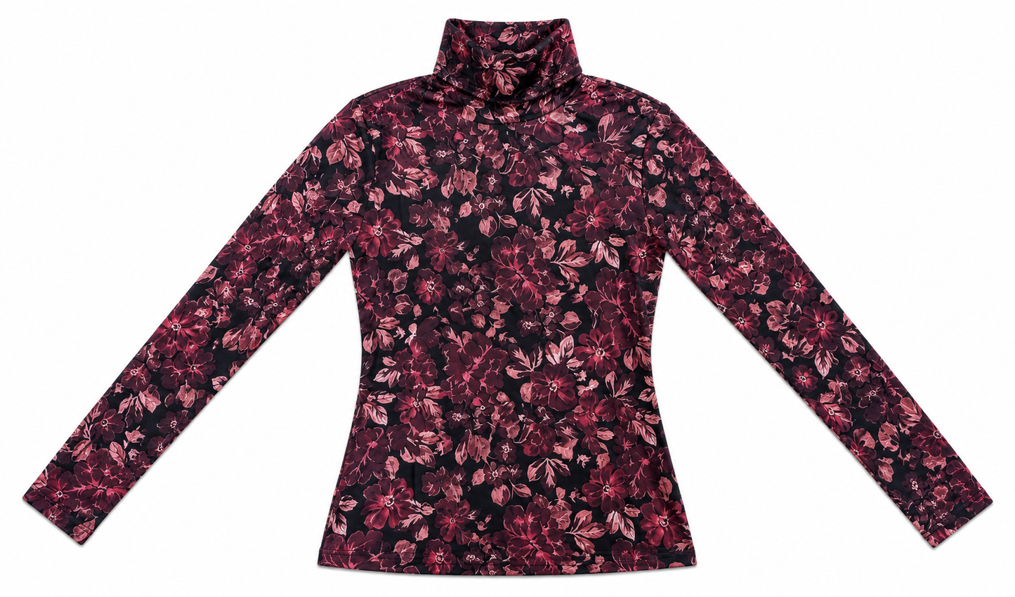 Inkd Merlot Floral Printed Mockneck IN101A