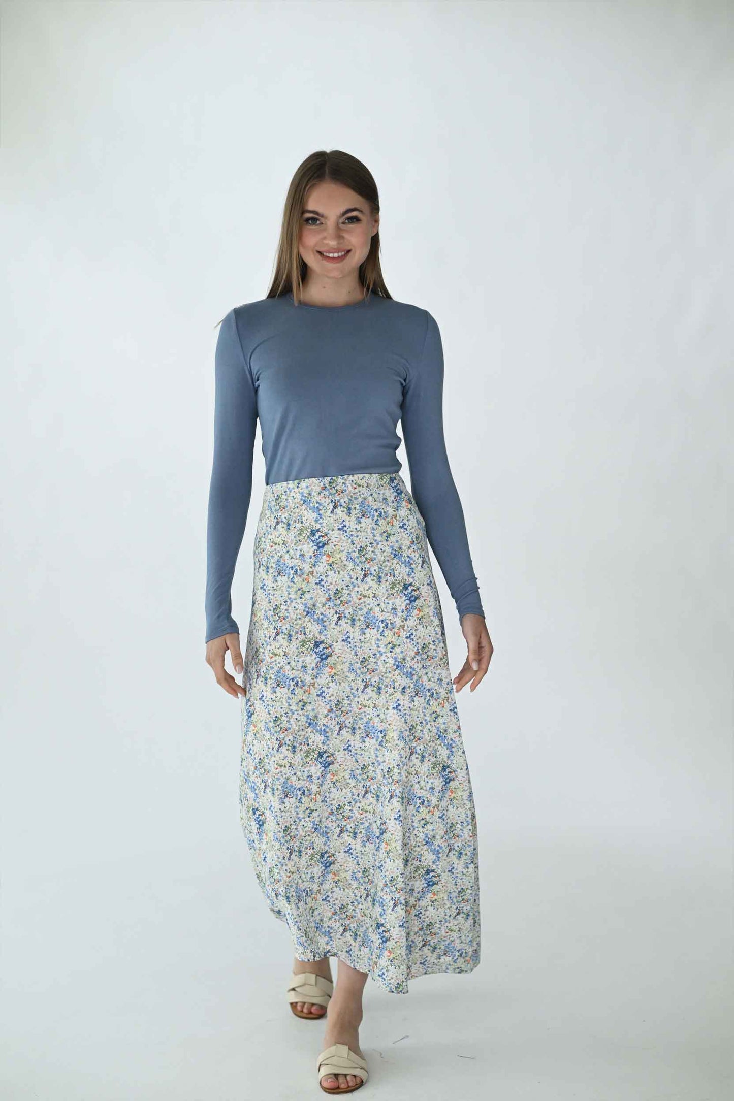 Latitude Cream/Multi Floral Maxi Skirt LA204C