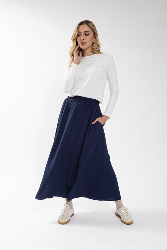 Latitude Navy Gauze Circle Skirt LA320N